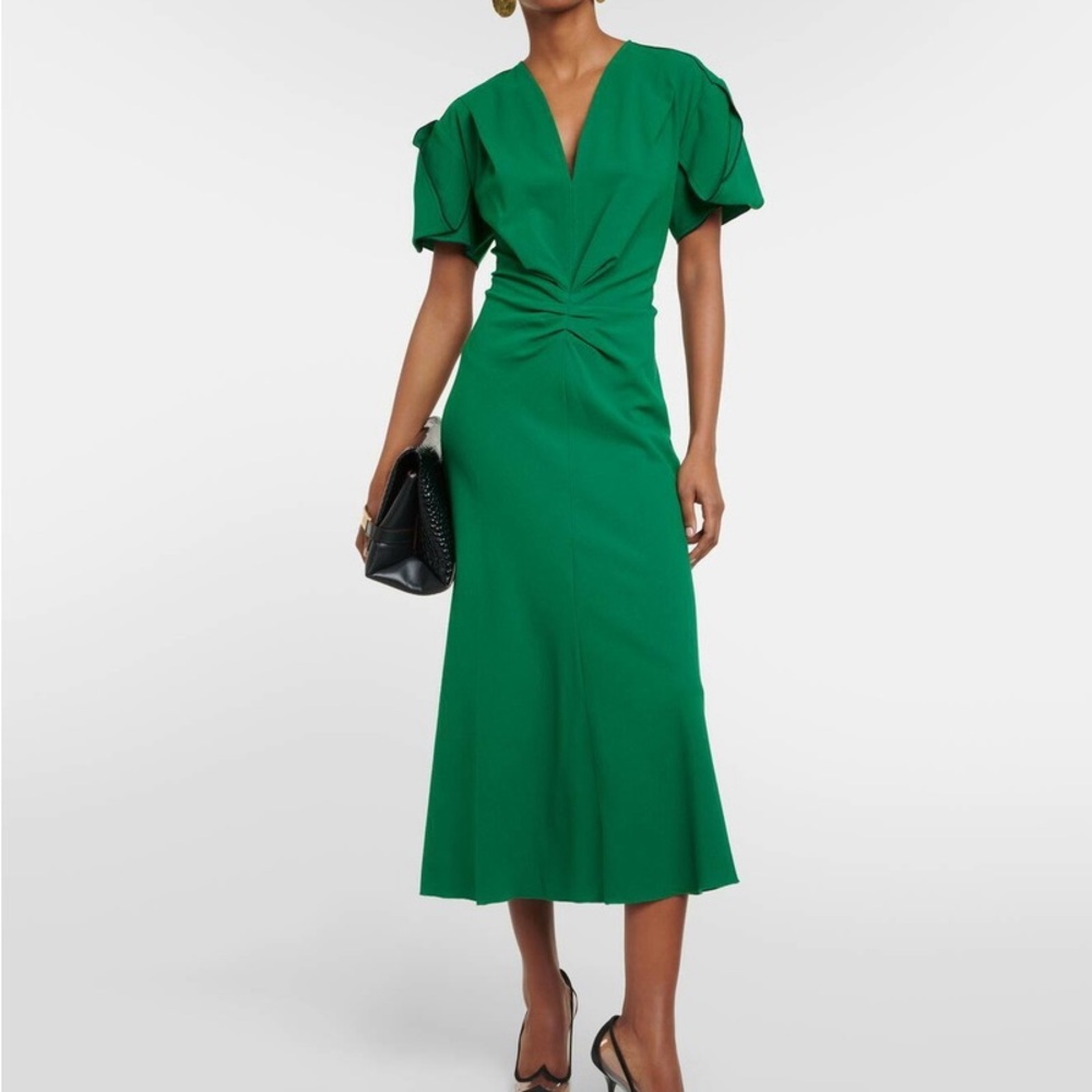 Victoria Beckham Gathered wool-blend midi dress, green, size US2
